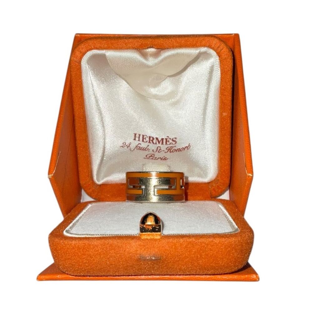 Hermes H Move Ash GP Orange Silver SV925 Ring Size 52 W/Box